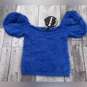 Dolls Kill Horoscopez On Blueberry Hill Sweater Sz M Cropped Fuzzy Puffy NWT NEW